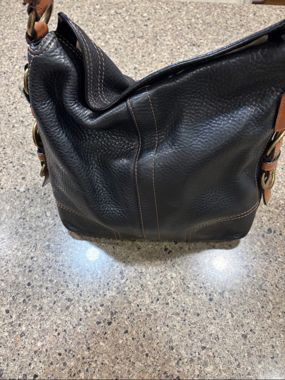 Coach Chelsea Classic Black Leather Hobo Bag with Tan Accents#10959 RARE - Picture 2 of 9
